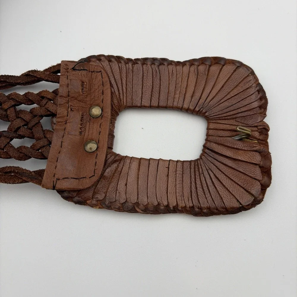 Unbranded Woven Belt Womens Medium Brown Leather Braided Boho Wide Cinch 46